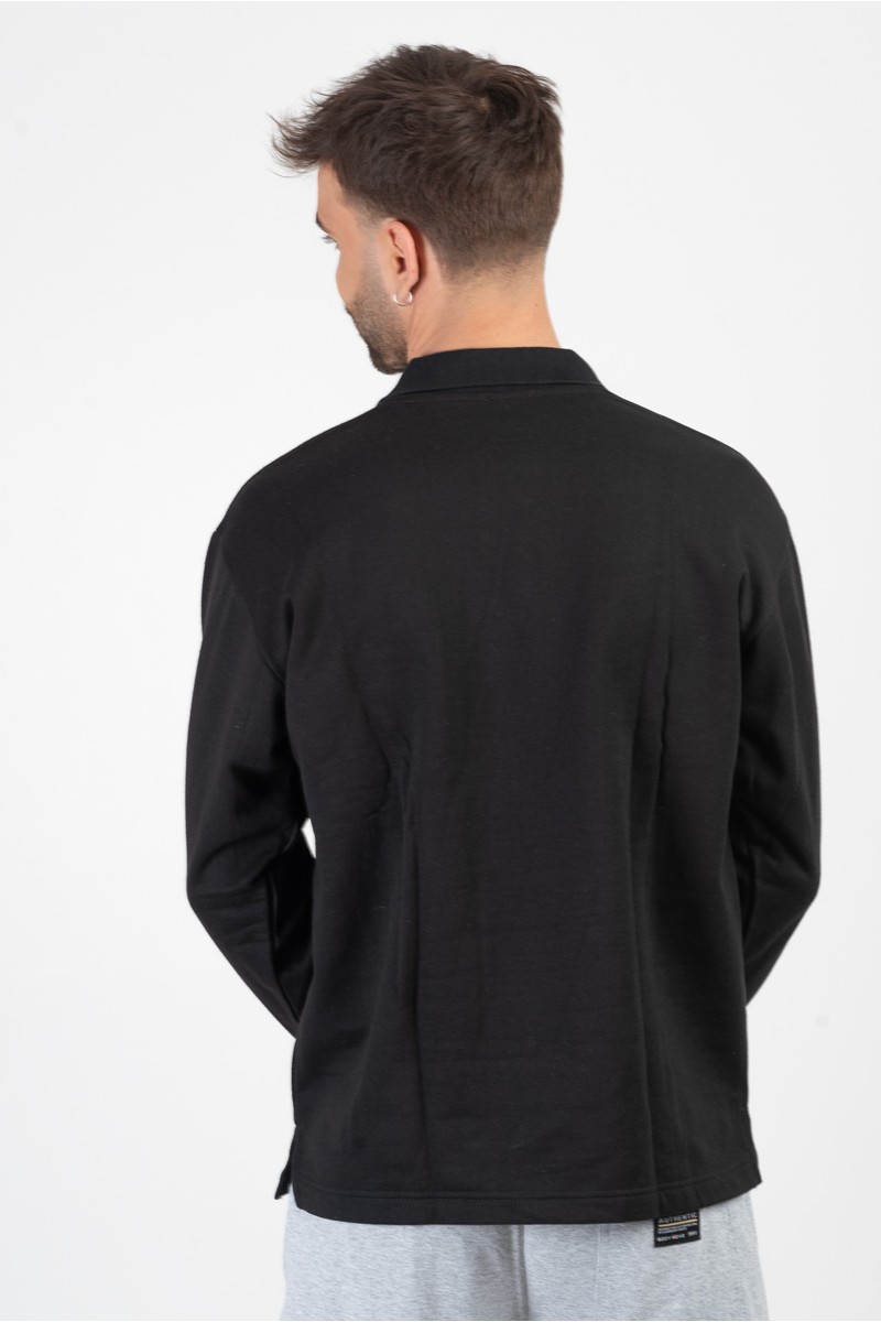 Μπλούζα Φούτερ με γιακά και τσέπη COTTON4ALL Μαύρο