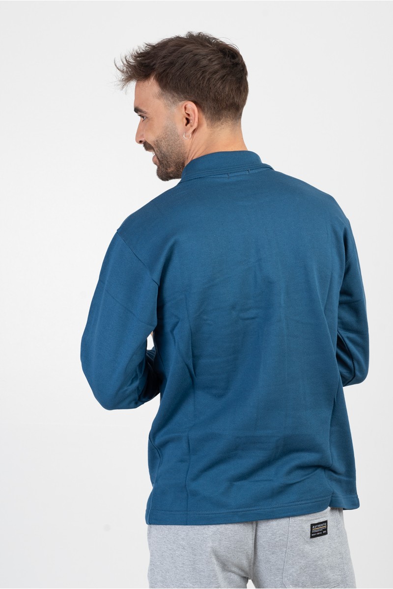 Μπλούζα Φούτερ με γιακά και τσέπη COTTON4ALL Μπλε Ραφ 007