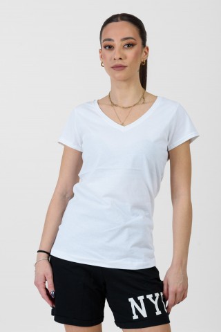 Γυναικείο T-Shirt JHK V-Neck ΛΕΥΚΟ