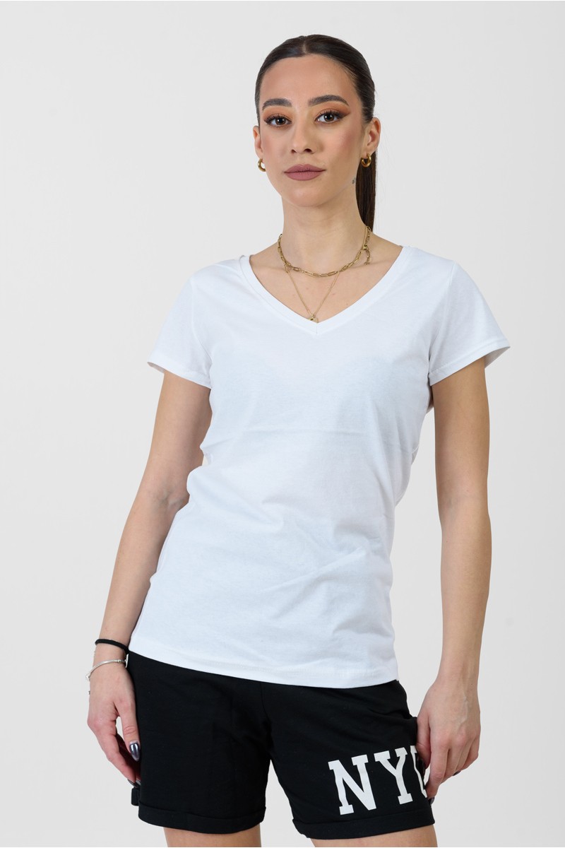 Γυναικείο T-Shirt JHK V-Neck ΛΕΥΚΟ