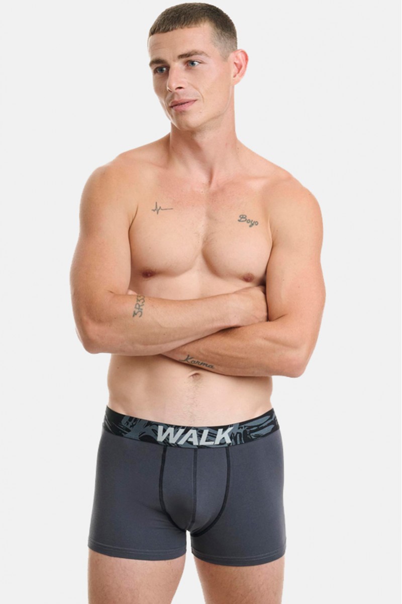 Ανδρικά εσώρουχα WALK Boxers 2 PACK W1762-4 ΜΑΥΡΟ ΓΚΡΙ